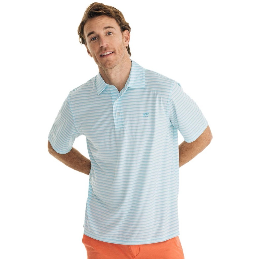 Southern Tide Aqua Striped Polo Shirt Size Large